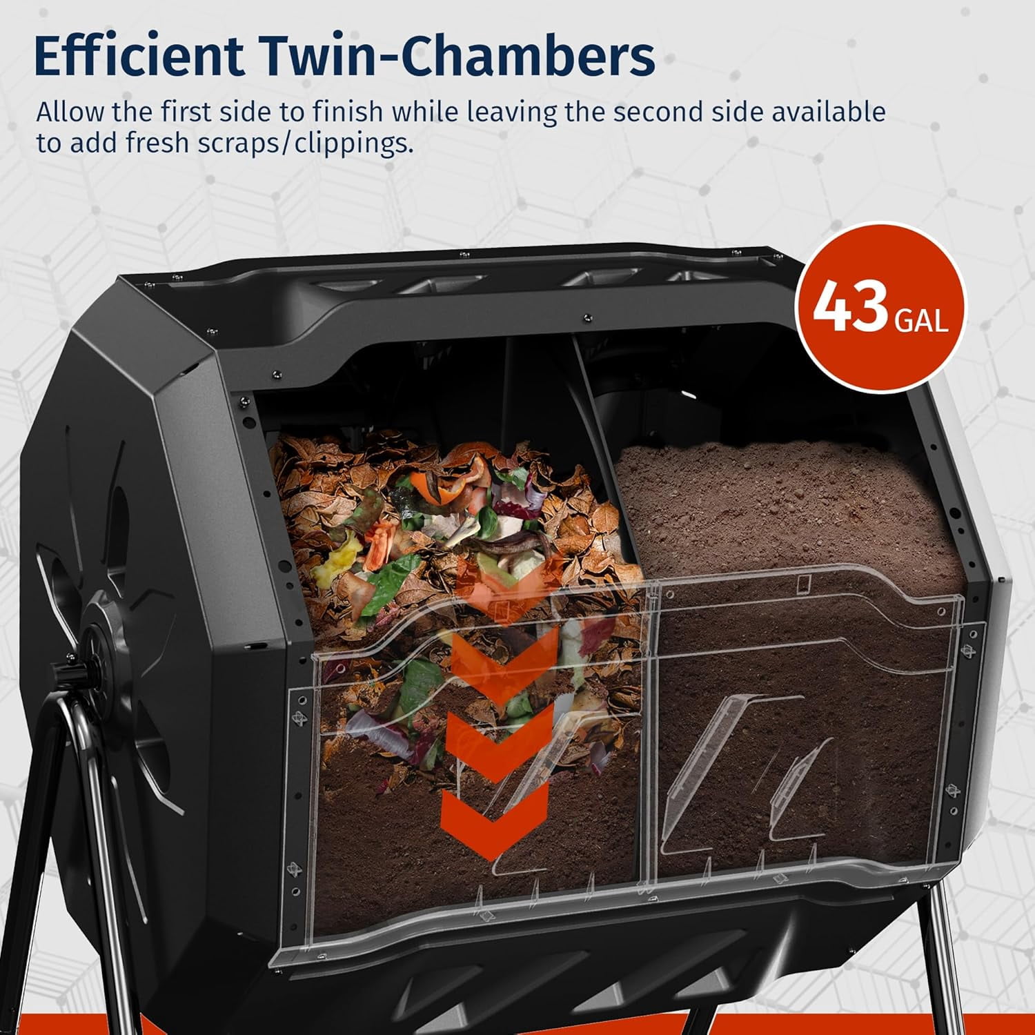 EAST OAK Tumbling Composters 43-Gal Dual Chamber Compost Bin with 2 Sliding Door and Aeration System