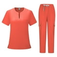 thumbnail image 1 of Ktyne Ensemble de Sarraus Rouges pour Femmes Extensible Uniforme d'Infirmière à Manches Courtes Sarrau et Pantalon Jogger de Yoga Couleur Unie Ensembles de Sarraus Médicaux avec Multiples Poches Safran L, 1 of 4