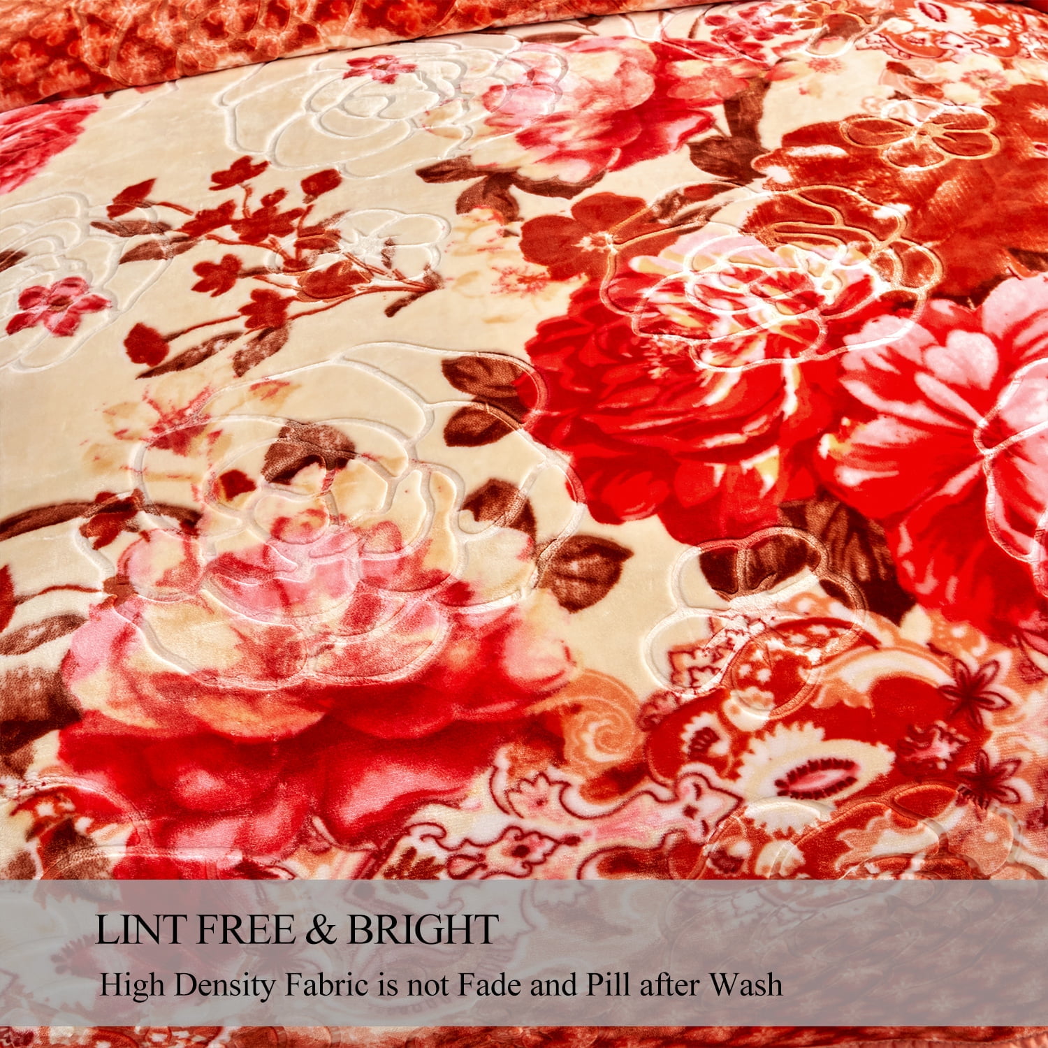 NC Fleece Bed Blanket Queen Orange Floral,2 Ply Thick Warm Plush Blanket,79" x 89",5.3lb