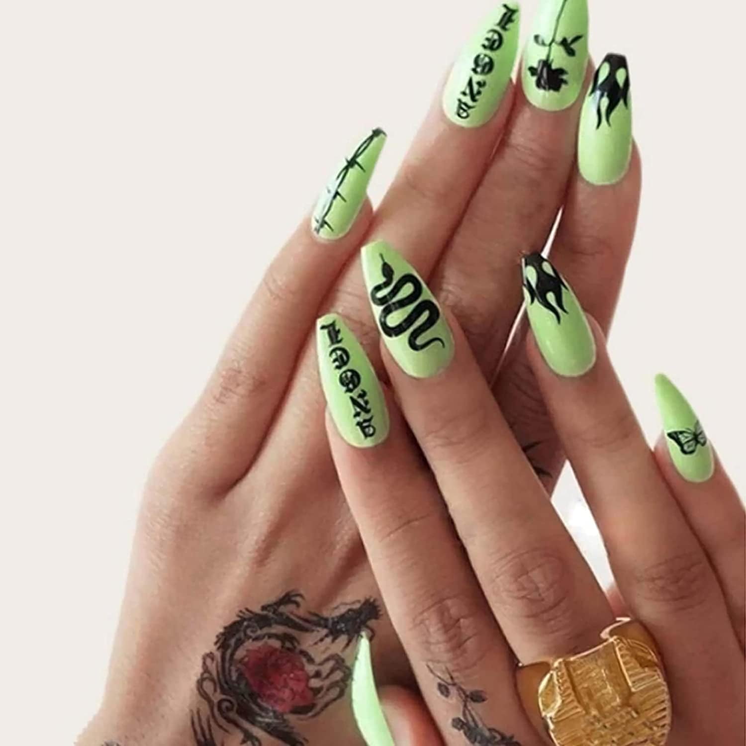MISUD Fake Nails, Coffin False Nails, Glossy Medium Full Cover Acrylic Nails,  Snake Press on Nails Art Designed Prom Party for Women and Girls(24pcs) -  Walmart.com
