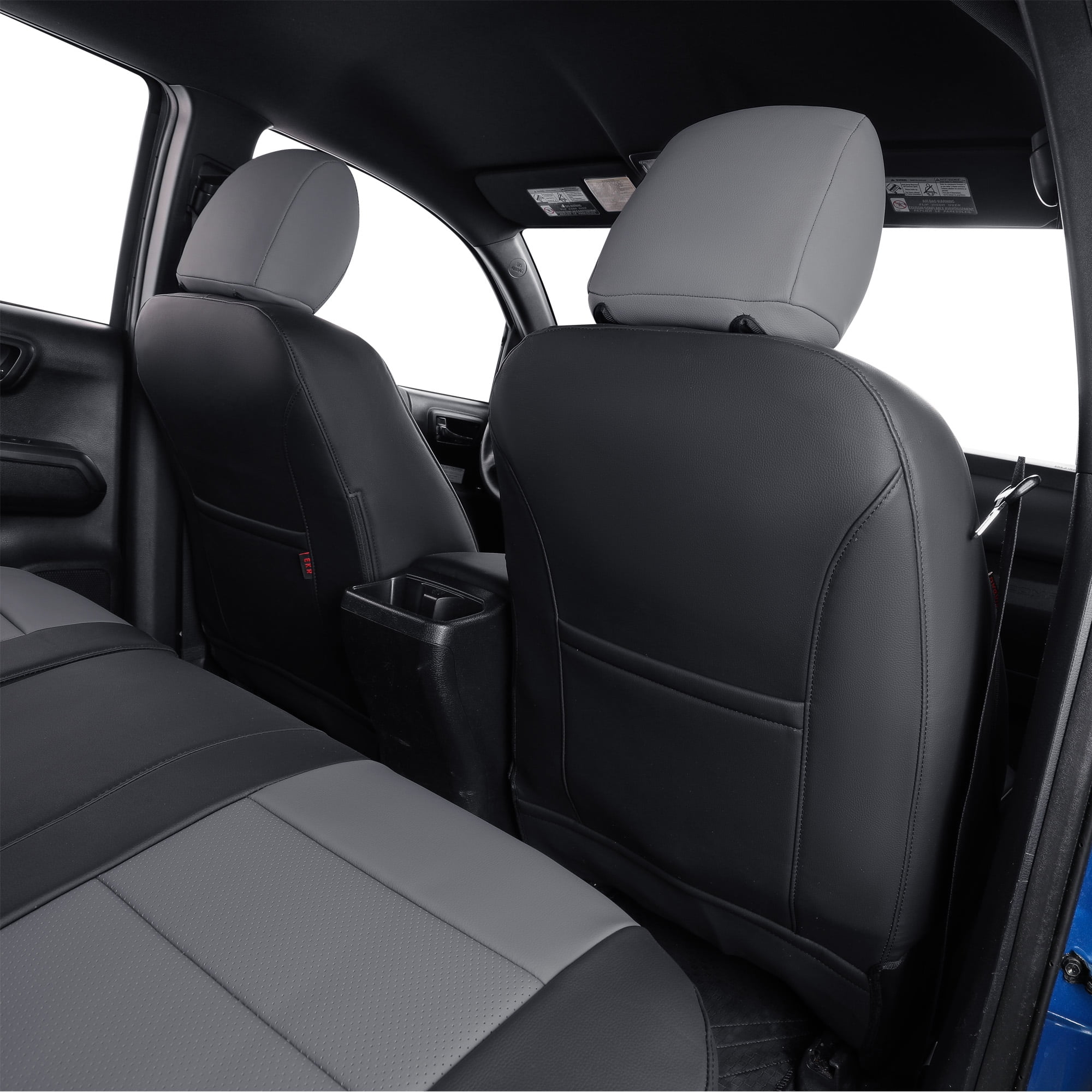 coverdream 2nd Gen Tacoma Seat Covers Custom Fit for 2012-2015 Toyota Tacoma Double Cab/Crew Cab Base (Regular Seats) - Breathable Leather Auto Seat Covers (Full Set,Black&Gray)