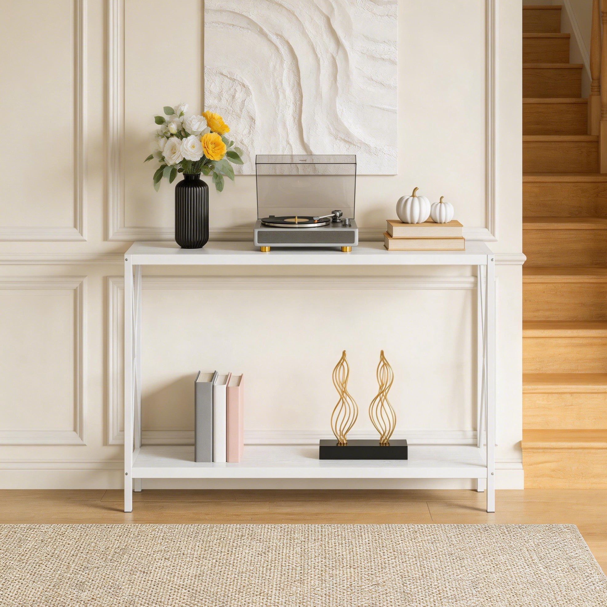 Ktaxon Modern Console Table, Simplistic Entryway Table, Long Narrow Sofa Side Table TV Stand with Sturdy Metal Frame, White