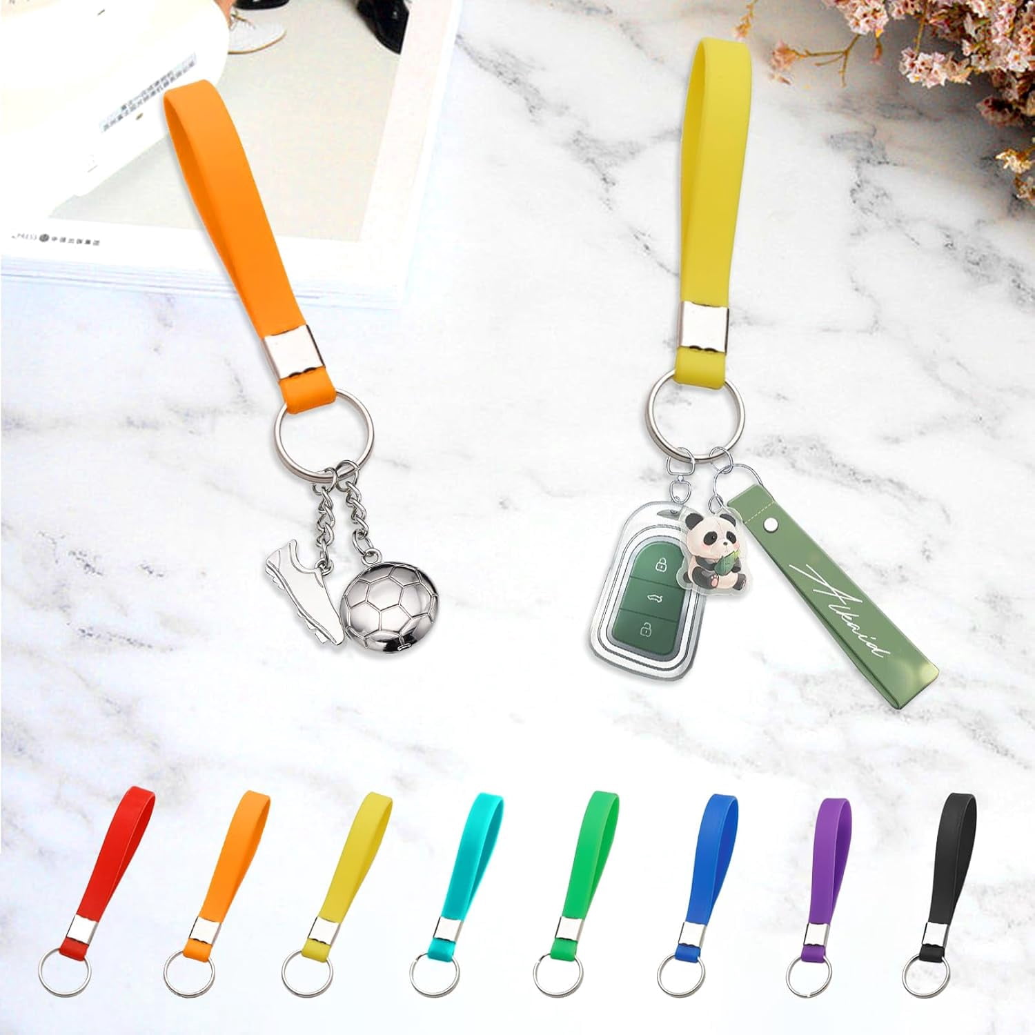 Multi Pack of Key Fob Key Ring Key Rings With Tags Key Fobs Key Lanyard Wristlet Keychain Key Rings for Car Keys Heavy Duty Identification Silicon Key Ring Loops Fob