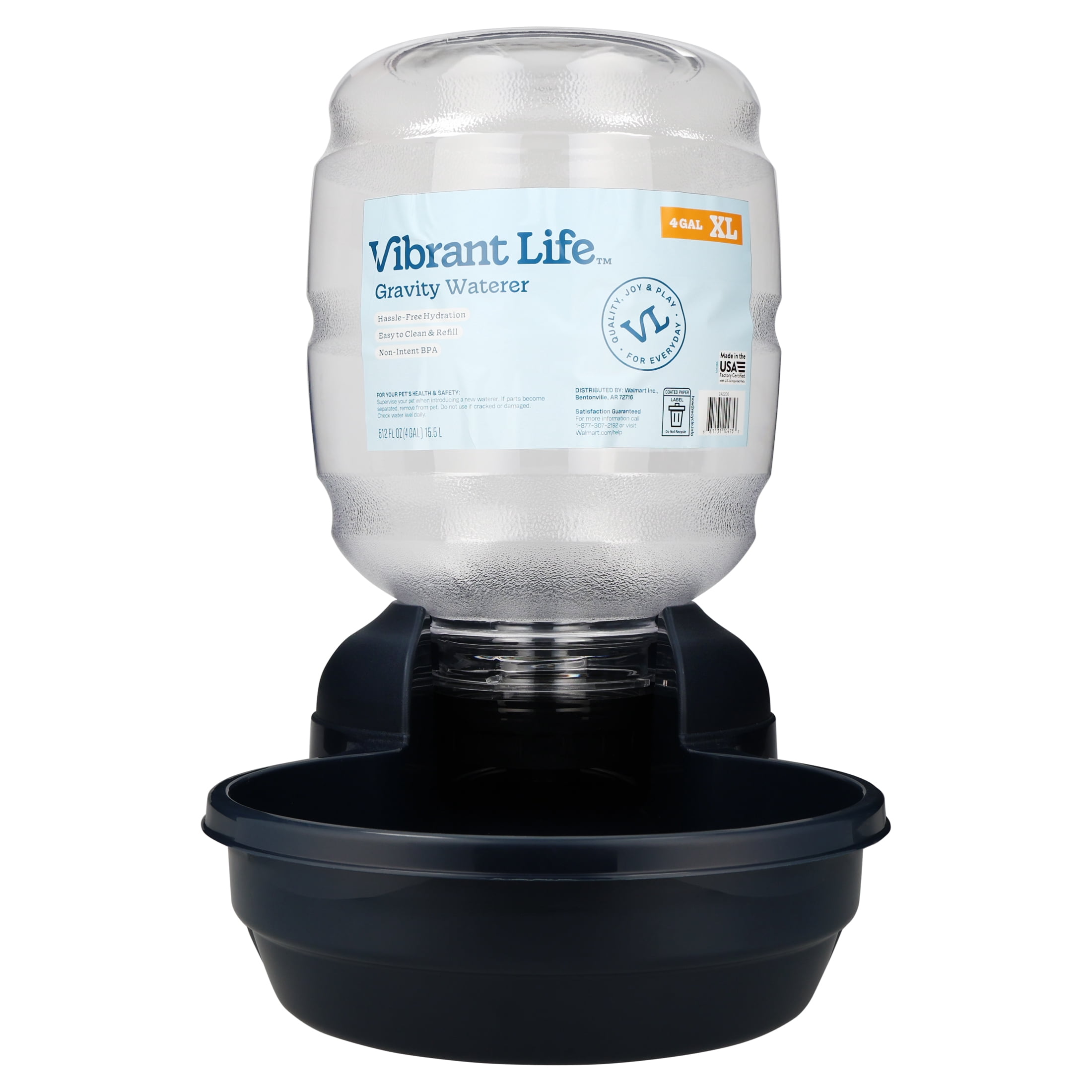 Vibrant Life 4 gal Gravity Waterer for Extra Large Pets, Navy