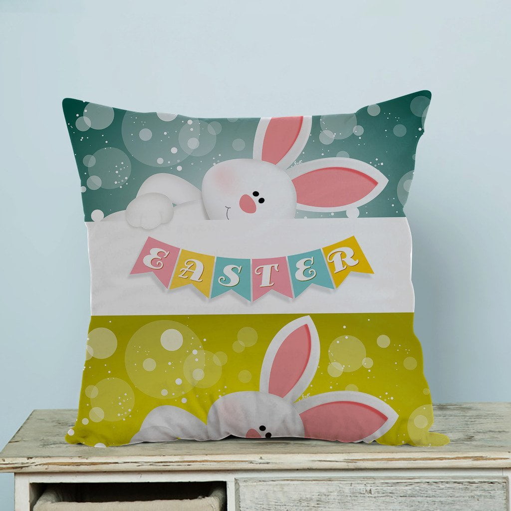 GCKG Happy Easter Cute Rabbits Pillow Case Pillow Cover Pillow Protector Two Sides 20 x 20