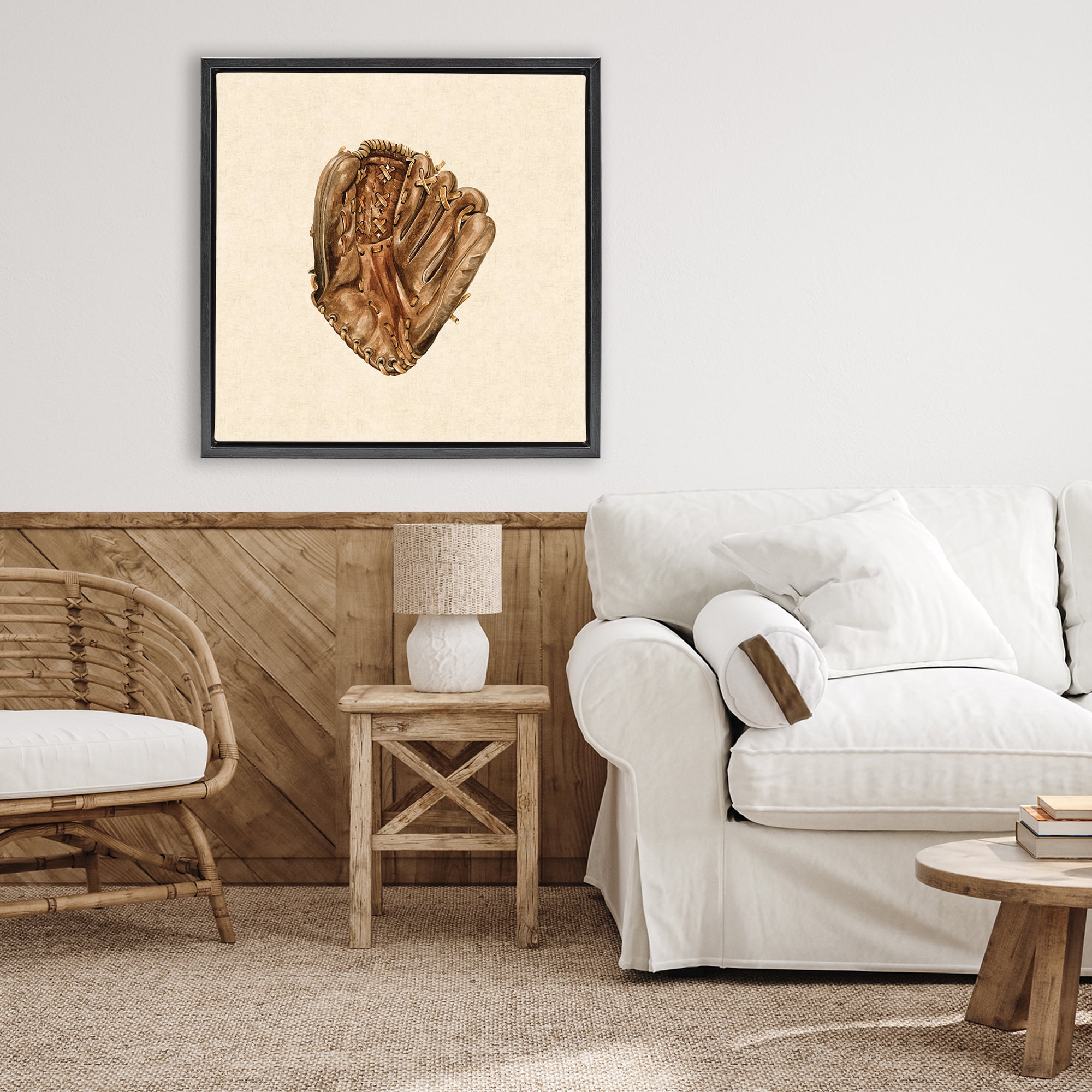 Stupell Industries All Star Baseball Glove Black Framed Floater Canvas Wall Art, design by Bethany Sandoval