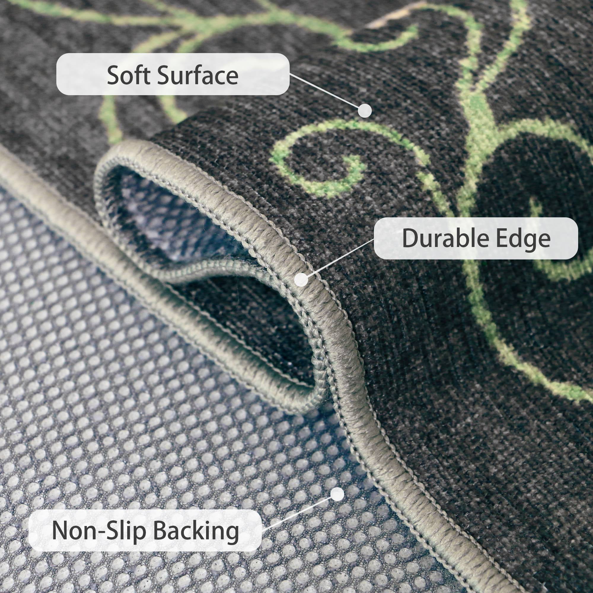 DEORAB 9'x 12' Outdoor Rug Chenille 3-Layers Patio Washable Mat Imitation Silicone Material Camping Garden RV Carpet,BLACK