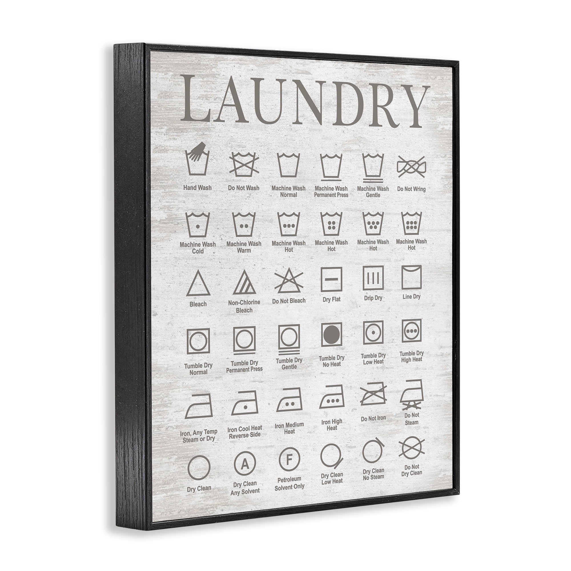 Stupell Industries Laundry Symbols Guide Typography Painting Black Framed Art Print Wall Art, 11 x 14