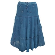 Mogul Women's Skirt Sequin Embroidered Rayon Flirty Blue Skirts