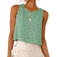 thumbnail image 7 of Xdegoge Linen Crop Tank Tops for Women Boat Neck Sleeveless Casual Vacation Beach Fashion Boxy Fit Checkered Plaid Pattern Soft Breathable Spring Summer Tops, 7 of 7