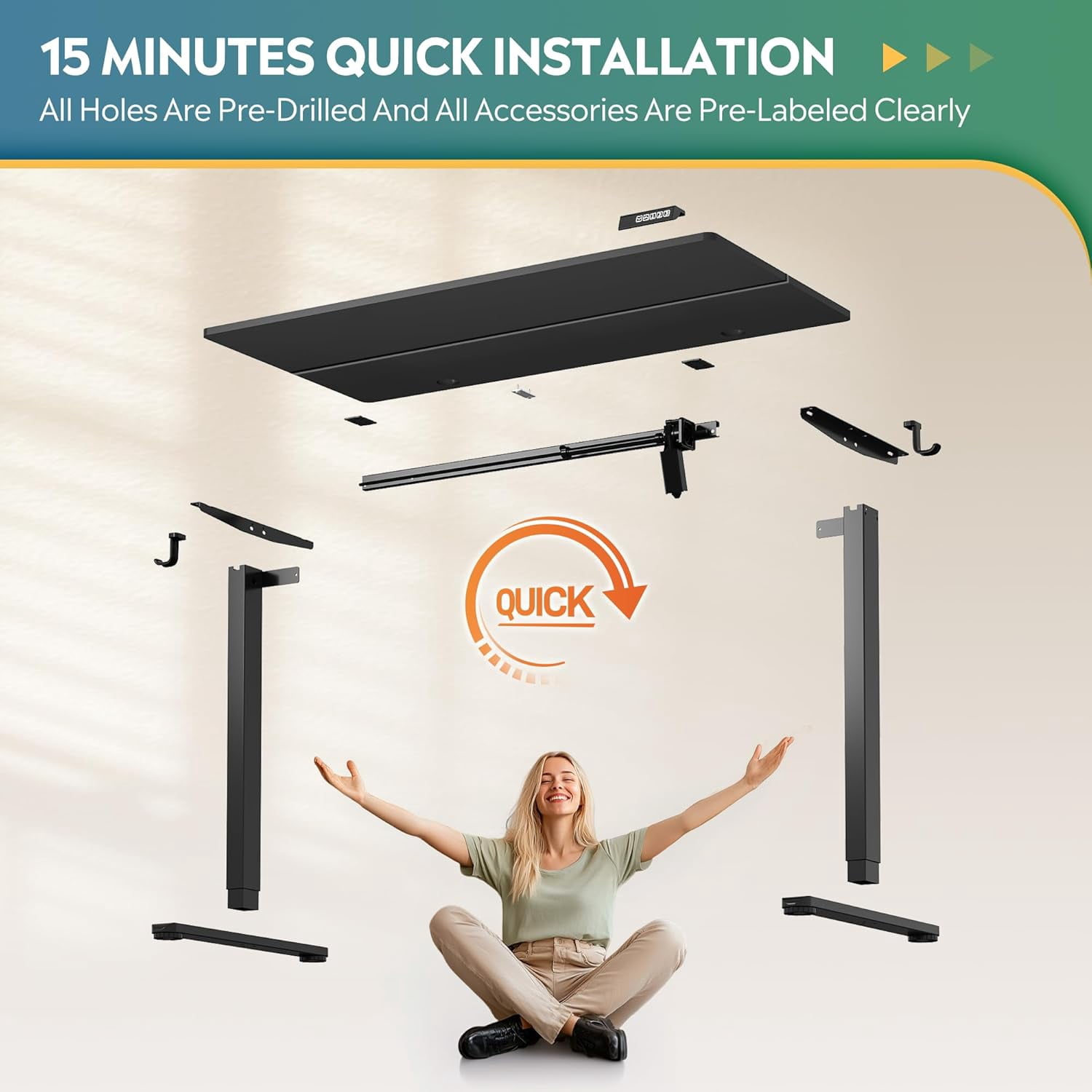 MorandiMal 48 Inch Electric Standing Desk, 3 Adjustable Height Stand up Desk for Home Office, Ergonomic Sit to Stand Desk with LED Touchscreen, Headphone Hook, 3 Memory Preset Computer Desk (Black)
