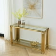 thumbnail image 3 of Modern Glass Console Table, 55" Gold Sofa Table With Sturdy Metal Frame And Clear Tempered Glass Top, For Living Room Entryway Bedroom, Gold Finish, 3 of 9