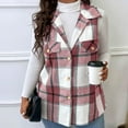 thumbnail image 3 of Plaid Vest for Women Sleeveless Lapel Collar Coats with Decorative Pockets Color Block Fall Casual Outwear Jacket, 3 of 6