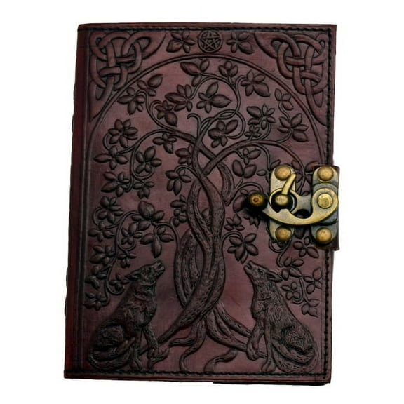 Fantasy Gifts Wolves with Tree of Life Blank Diary & Journal, Brown, 5" x 7", 100 Pages, 6 Count