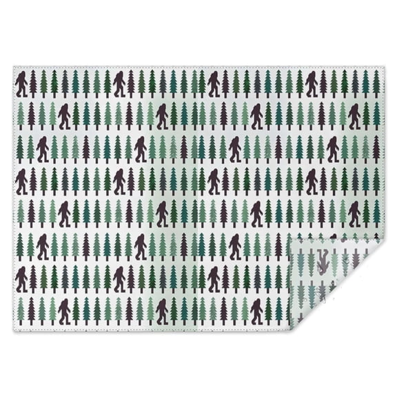 Green Bigfoot and Tree Pattern Rectangle Tablecloth 60"x84",Waterproof Polyester Rectangle Table Cloth, Wipeable Spillproof Polyester Tablecloth for Dining, Camping, Indoor and Outdoor