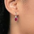 thumbnail image 2 of Gem Stone King 14K Yellow Gold Red Ruby and White Diamond Leverback Earrings for Women | 1.27 Cttw | Gemstone July Birthstone | Oval 6X4MM, Round 2MM | 3/4 inch, 2 of 4