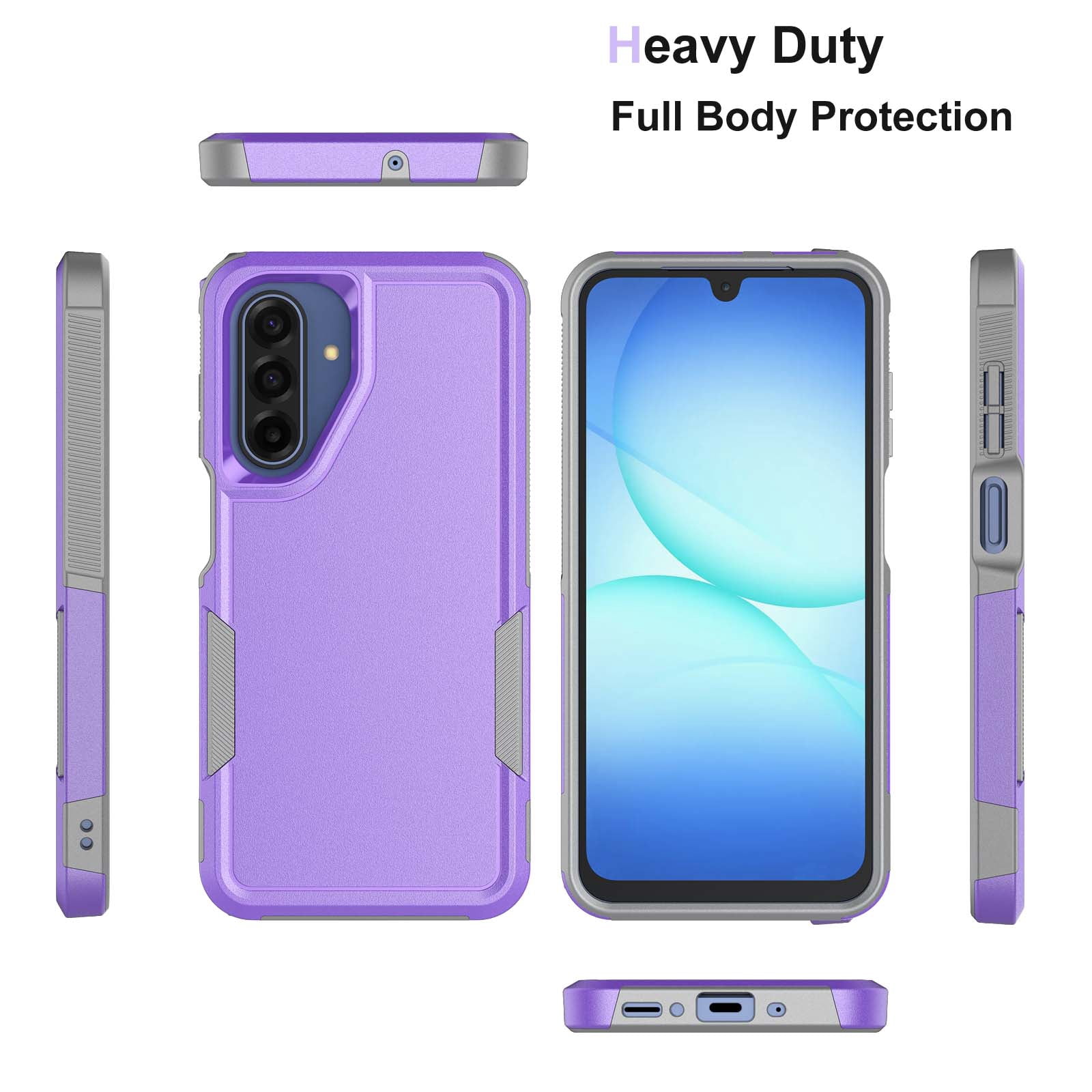 NJJEX Samsung Galaxy A17 5G Case,Sturdy Phone Case for Samsung A17 5G, Shockproof Protection Heavy Duty Armor Hard Plastic & Rubber Rugged Bumper 2-in-1 Case Cover-Purple