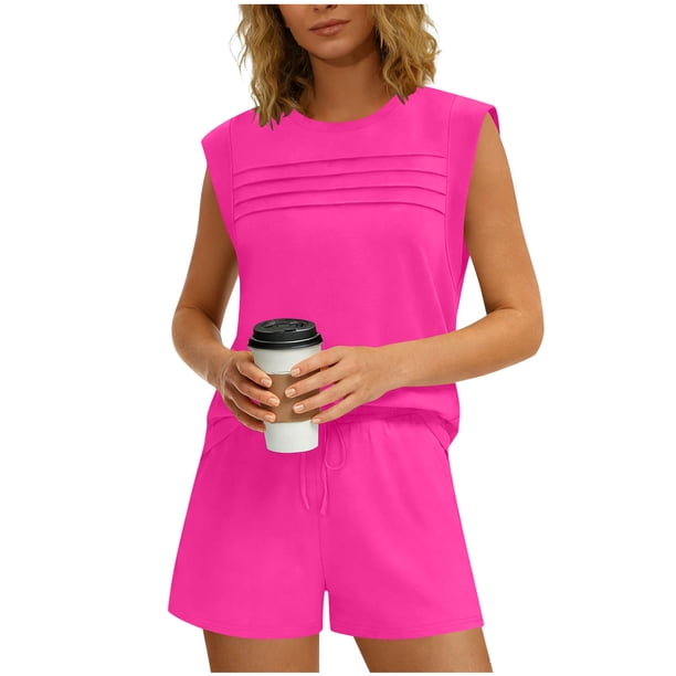Mujeres de Color Sólido Manga Corta Delantera Plisada Cuello Redondo Y Pantalones Cortos para Yoga, Correr, Entrenamiento, Fitness Y Uso Diario