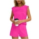 thumbnail image 1 of Mujeres de Color Sólido Manga Corta Delantera Plisada Cuello Redondo Y Pantalones Cortos para Yoga, Correr, Entrenamiento, Fitness Y Uso Diario, 1 of 8