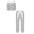 thumbnail image 1 of Yeahdor Girls Hip Hop Jazz Street Dance Performance Outfits Sequin Ruffles Tank Crop Top with Metallic Trousers Set Silver 12, 1 of 5