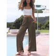 thumbnail image 2 of Pantalón Faleave de algodón y lino, holgado, de pierna ancha, color café oscuro, talla M, 2 of 7