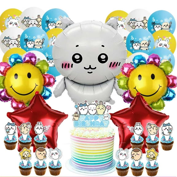 Chiikawa Balloons Cake Topper Party Supplies Birthday Set Decorations Kit Fans