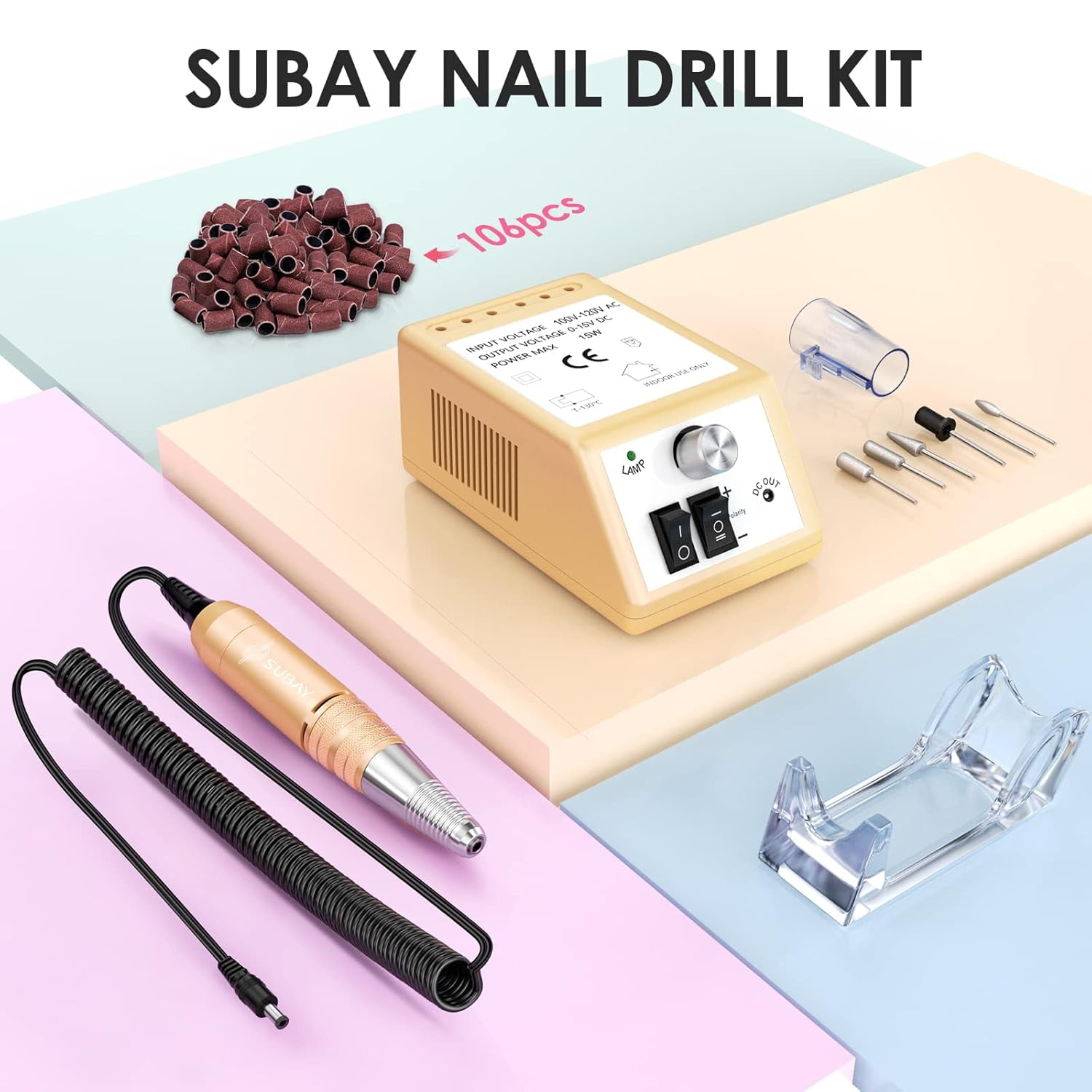 Professional Electric Nail Drill Kit 30000 RPM w/ 6 Bits & F/R Switch for Gel/Ac,gold