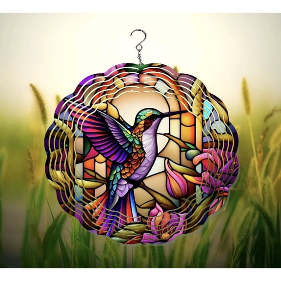 Large Hummingbird Wind Spinner, Weather Resistant Outdoor Decoration