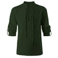 thumbnail image 2 of ameIAEA Men's Casual Lace-Up Shirts Roll Up Long Sleeve Shirts Solid Color Spring Fall Tops, 2 of 4