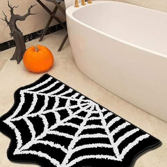 EazyTech Halloween Ghost/Spider Web Plush Bath Rugs Absorbent Thick Floor Mat - Bathroom & Living Room Decor Mat with Anti-Slip Bottom for Doorway, Kitchen, Porch