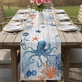 thumbnail image 4 of Coastal Octopus Table Runner 90 Inches, Blue Nautical Ocean Creature Wood Grain Bed Runner Dresser Scarves Tabletop for Indoor Outdoor Parties/Ceremony/Banquet, 13" x 90", 4 of 9