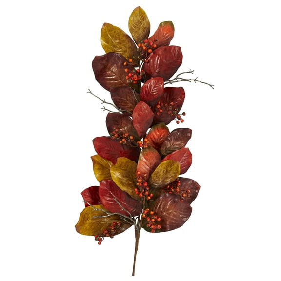 Nearly Natural 36in. Autumn Magnolia Leaf with Berries Artificial Tear Drop, Orange