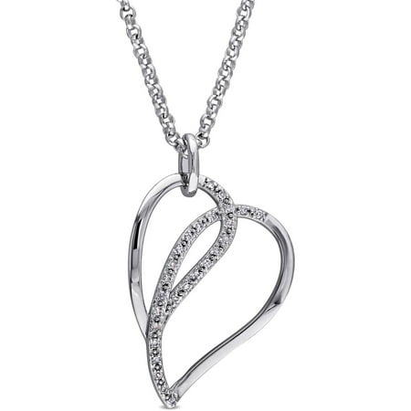 Miabella 1/8 Carat T.W. Diamond Sterling Silver Interlocked Heart Pendant, 18