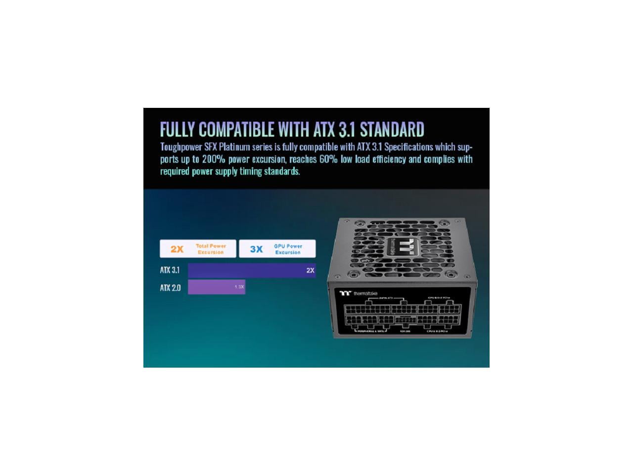 Thermaltake Toughpower SFX 750W 80Plus Platinum ATX 3.1 300W 12V-2x6 Connector Included; Full Modular; 90mm Fan; PS-STP-0750FNFAPU-1; 7 Year Warranty
