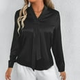thumbnail image 4 of RYRJJ Elegant Business Blouses for Women Satin Silk Tops Long Sleeve Bow Tie V-Neck Office Work Dressy Shirts(Black,XS), 4 of 6