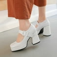 thumbnail image 5 of Mary Jane Shoes Women,Elegant High Heels Retro Square Toe Dressy Stylish Mary Jane Shoes for Stylish Occasions,Women Mary Jane Shoes,01 White,9, 5 of 8