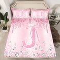 thumbnail image 2 of Homewish Girls Personalized Gifts Bed Sheets,Pink Letter J King Sheets,Brauty Diamond Sheet Set For Princess,Lightweight Room Decoration,4 Pieces, 2 of 7