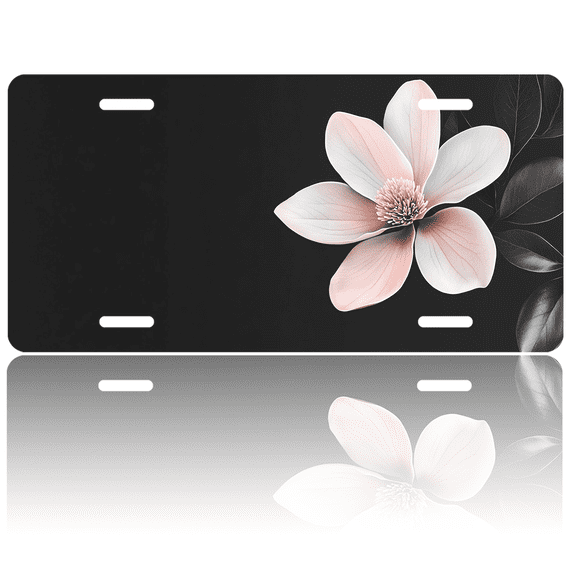 1 Pcs 2D Flat License Plate Covers & Frames, Magnolia Flower For Decorative Front, Waterproof For Decoration Aluminum License Plate Covers & Frames Cover For Men Women, 12" X 6"