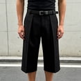 thumbnail image 2 of Tisuna Capri Dress Shorts For Men Solid Color High Waist Straight Leg Shorty Soft Casual Man Work Business Office Shorts Black Size L, 2 of 4