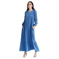 thumbnail image 2 of YONGHS Womens Abaya Long Sleeve Muslim Prayer Dress Casual Ruffle Islamic Kaftan with Pocket Blue M, 2 of 7
