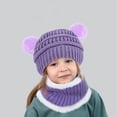 thumbnail image 5 of Kids Baby Girls Boys Winter Beanie Hat Children Thick Fleece Lined Double Pompom Ball Ski Cap Purple, 5 of 5