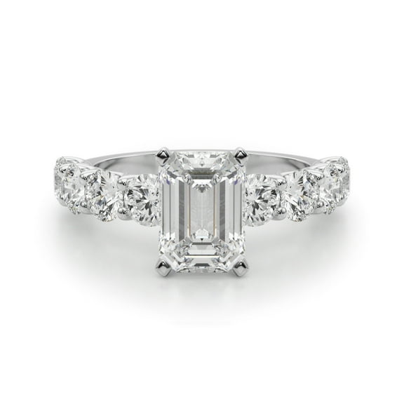 Golden Jewel Emerald Cut 2.1 Ct Diamond Broad Eternity Ring - White Gold Plated 14K Finish for Her - Lab Simulated Diamond Wedding Engagement Band - Bridal Anniversary Jewelry