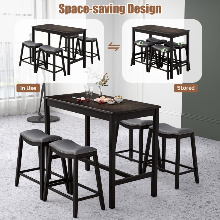 Finihen Dining Set, Dining Table Set, 5-Piece Dining Set with 4 Upholstered Stools, for Home, Restaurant, Gray Finihen Dining Set, Dining Table Set, 5-Piece Dining Set with 4 Upholstered Stools, for Home, Restaurant, Gray