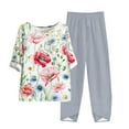 thumbnail image 2 of Nrmvnmi Women's Summer 2 Piece Outfits Casual Floral Prints Short Sleeve Pajama Tops Wide Leg Pants Lounge Sets Tracksuits Mothers Day Gifts, 2 of 5