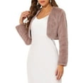 thumbnail image 4 of INSPIRE CHIC Women's Collarless Long Sleeve Open Front Faux Fur Shrug Cropped Coat S Dusty Pink, 4 of 6
