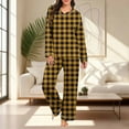thumbnail image 6 of Womens Pajama Set Summer Plaid Print Breathable Sleepwear with Pants Casual Crew Neck Long Sleeve Pajamas Womens Summer Pajamas, 6 of 7