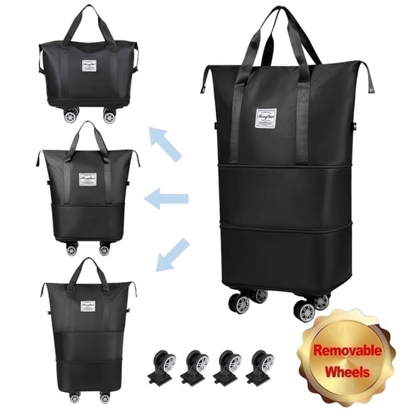 Youersen Duffle Bag with Wheels, Expandable Rolling Ideal Carry-on for Travel Adventures, Black, Adult