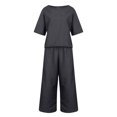 thumbnail image 4 of Cinvoph Ensemble Deux Pièces en Coton et Lin pour Femmes Col Rond Manches Courtes Haut Pantalon Grand Tenue de Maison Ensemble de Vacances d'Été, 4 of 6