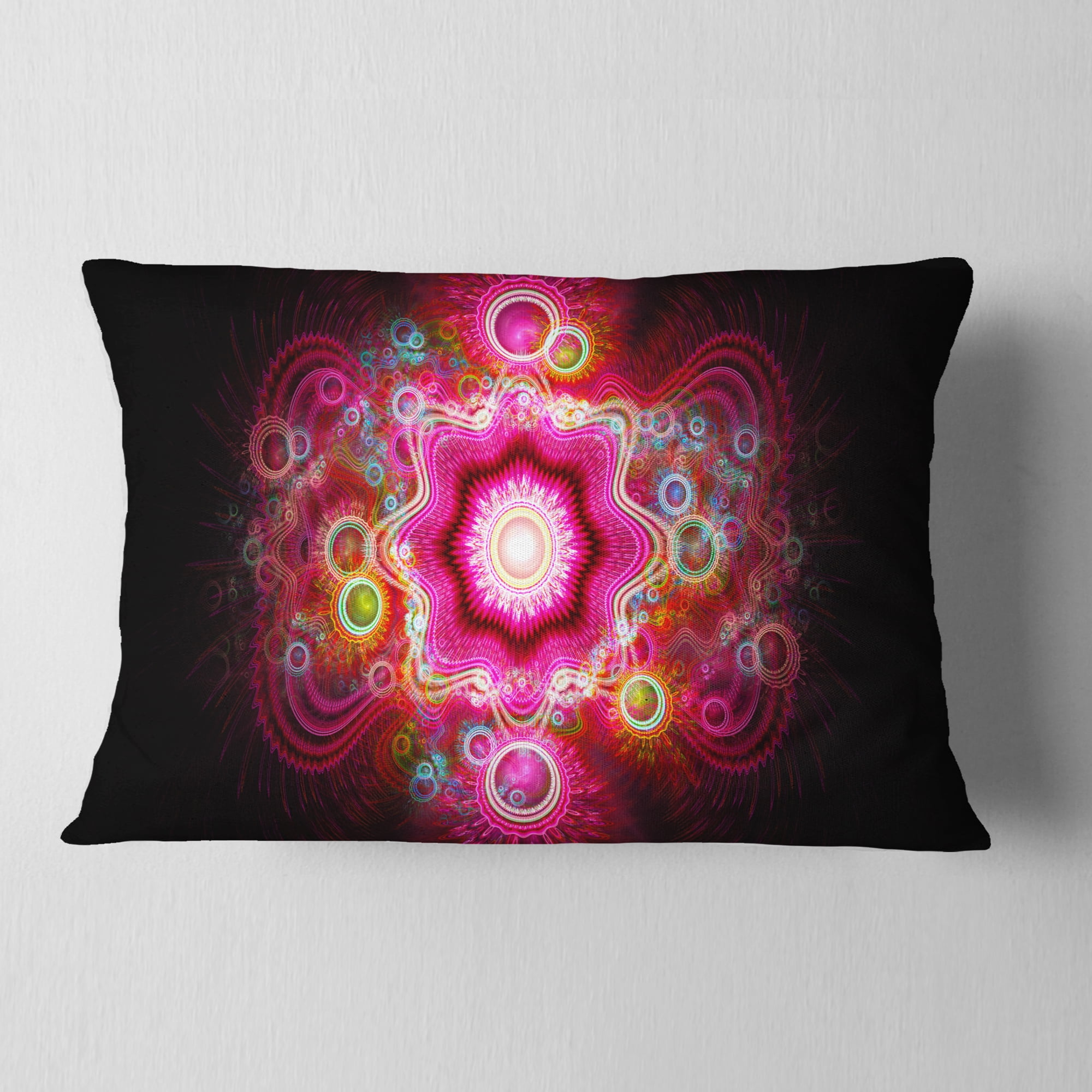 Designart Bright Pink Fractal Flower - Abstract Throw Pillow - 12x20
