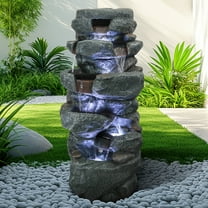 SunJet 40.5" Rock Water Fountain w/LED Lights - Outdoor 6-Tier Waterfall Fountain for Garden Decor